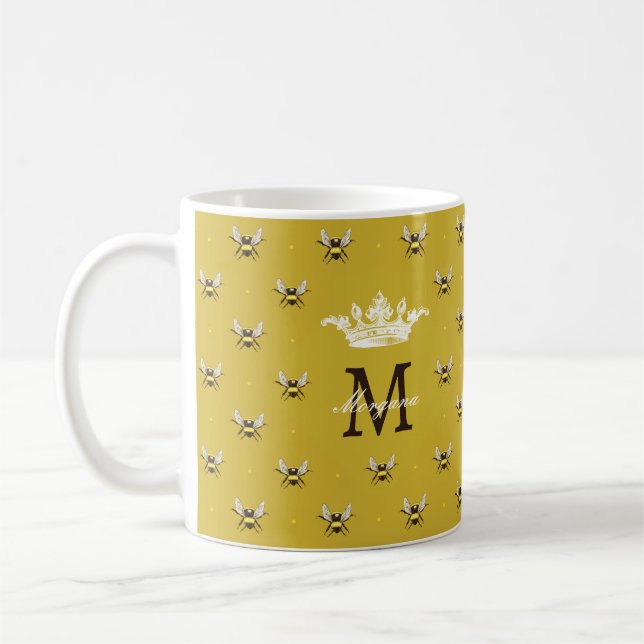 Queen Bee Modern Vintage Monogram Coffee Mug (Left)