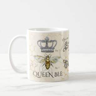 Queen Bee Mom Quote Honeycomb Monogram Coffee Mug