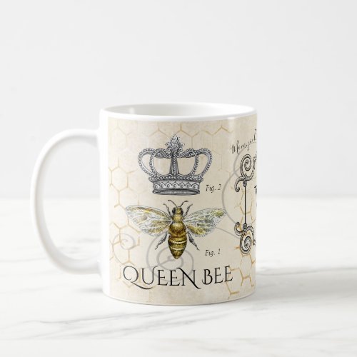 Queen Bee Mom Quote Honeycomb Monogram Coffee Mug