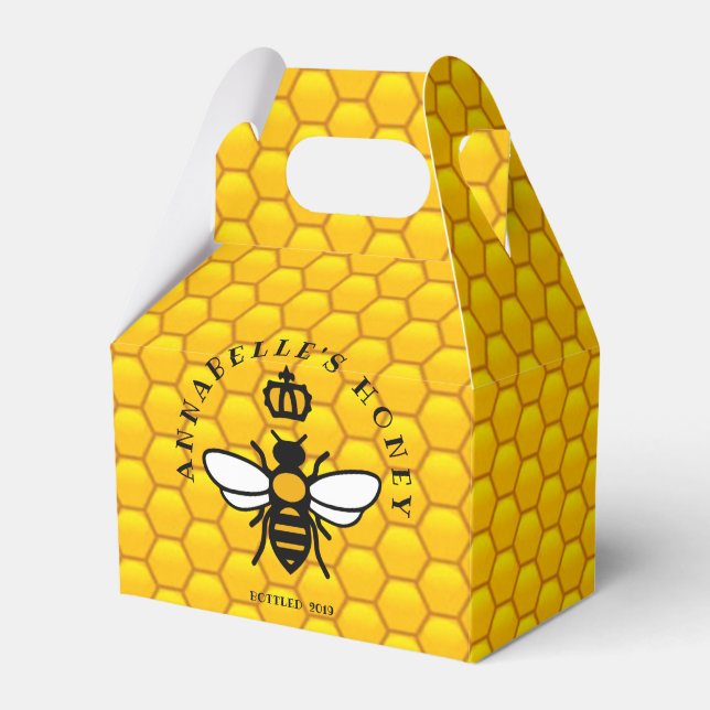 Queen Bee on Honeycomb Personalize Favor Boxes (Front Side)