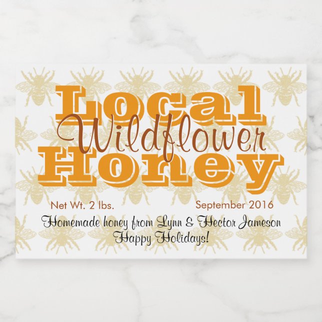 Queen Bee Pattern Personalized Honey Jar Food Label (Single Label)