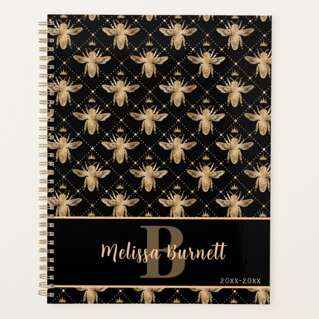 Queen Bee Personalized Black Gold Design Planner (Front)