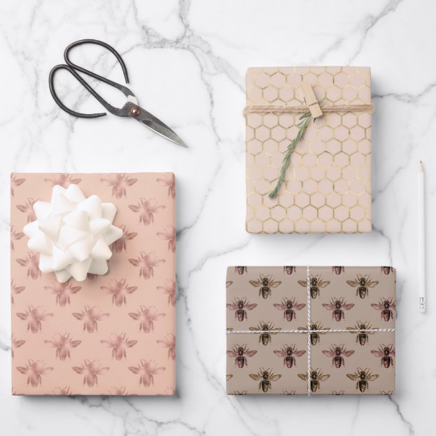 Queen Bee Pink Neutral Wrapping Paper Sheets