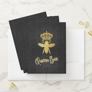 QUEEN BEE Pocket File Folders Gold Black Arabesque
