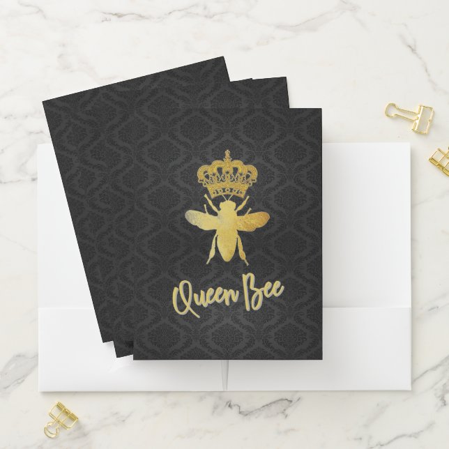 QUEEN BEE Pocket File Folders Gold Black Arabesque (In Situ)