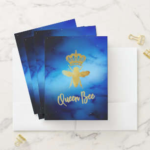 QUEEN BEE Pocket File Folders Gold & Navy Blue