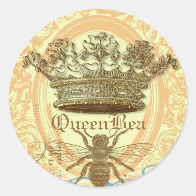 Queen Bee Round Seals or Stickers (Front)