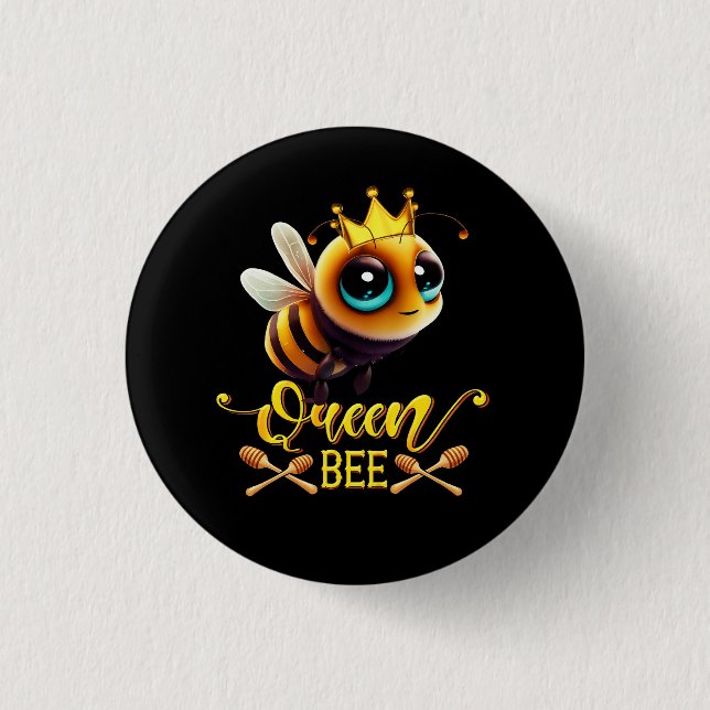 Queen Bee Royal Crown Hive Honey Beekeeping Beerke Button (Front)