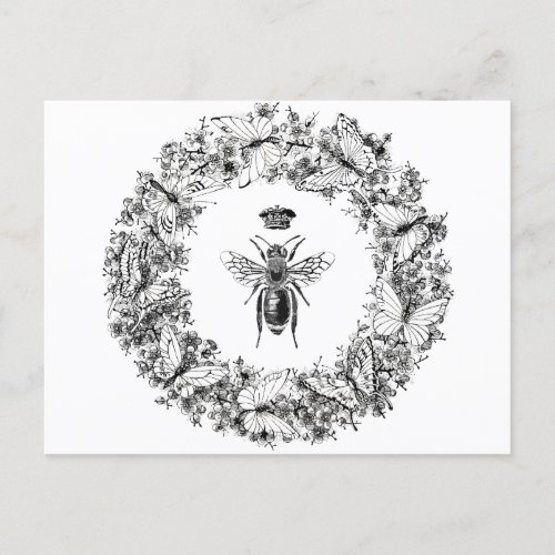 Queen Bee Save the Bees Butterfly Wreath Postcard