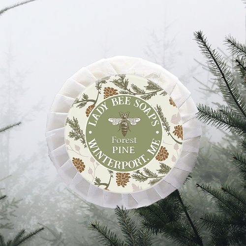 Queen Bee Soap Label with Pine Bough and Cones  