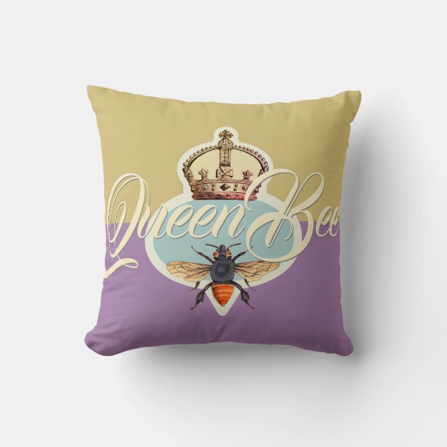 Queen Bee Square Honey Gold Throw Pillow (Front)