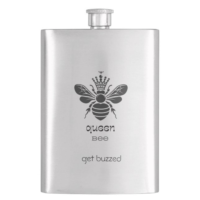 Queen Bee "Stay Buzzed" Stainless Steel Flask (Front)