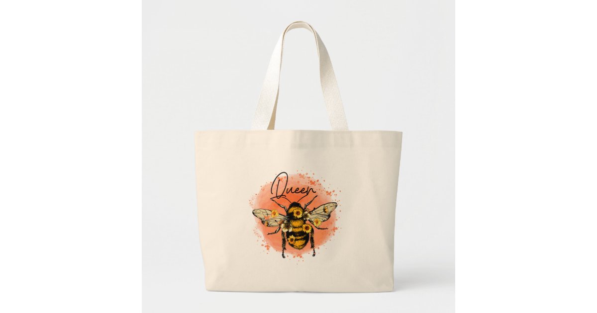 Shabby Chic Bumble Bee Canvas Tote Bag Large Cotton Reusable