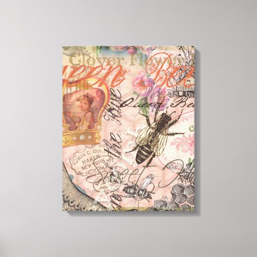 Queen Bee Vintage Beautiful Collage Canvas Print
