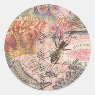 Queen Bee Vintage Beautiful Collage Classic Round Sticker