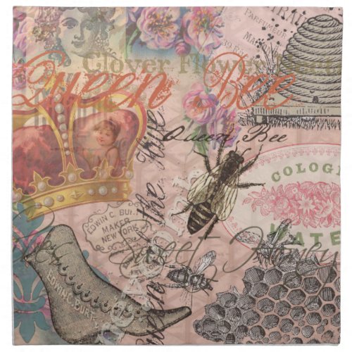 Queen Bee Vintage Beautiful Collage Cloth Napkin