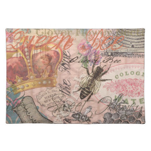 Queen Bee Vintage Beautiful Collage Cloth Placemat