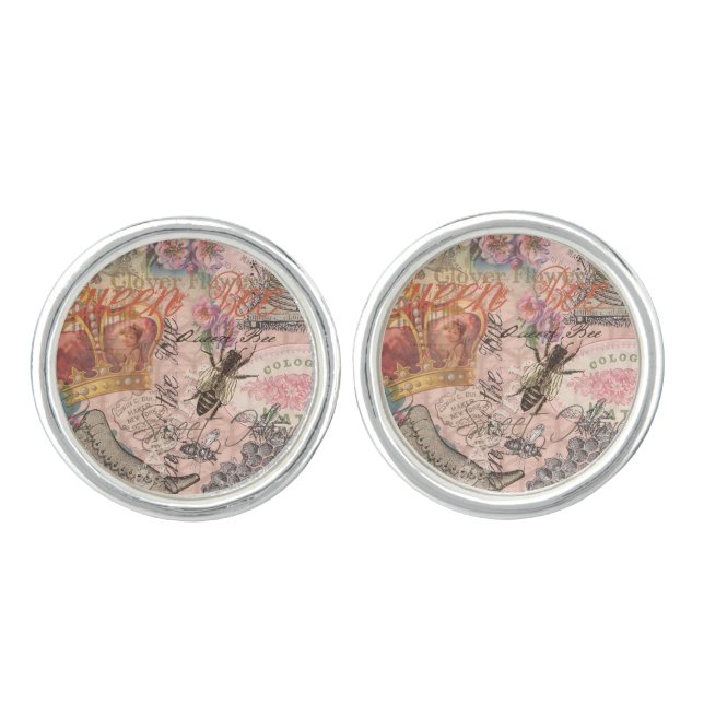 Queen Bee Vintage Beautiful Collage Cufflinks (Front)