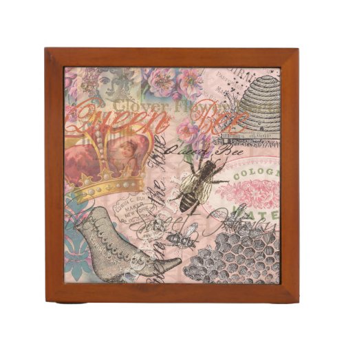 Queen Bee Vintage Beautiful Collage Desk Organizer