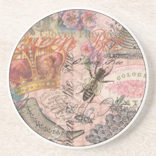 Queen Bee Vintage Beautiful Collage Drink Coaster