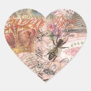 Queen Bee Vintage Beautiful Collage Heart Sticker