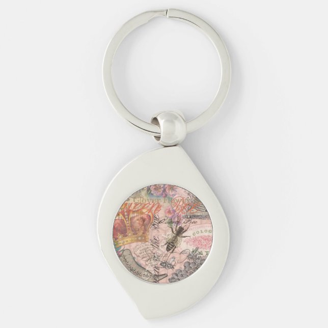 Queen Bee Vintage Beautiful Collage Keychain (Front)