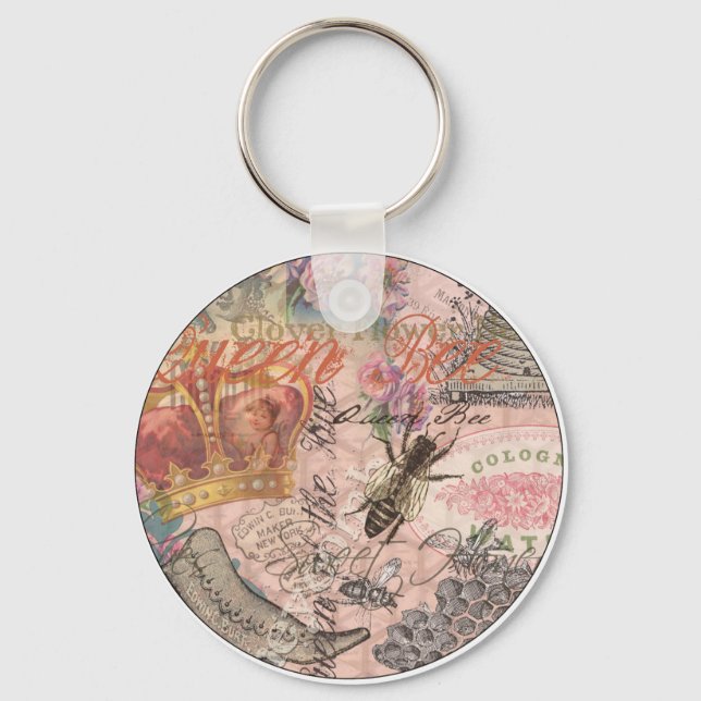 Queen Bee Vintage Beautiful Collage Keychain (Front)