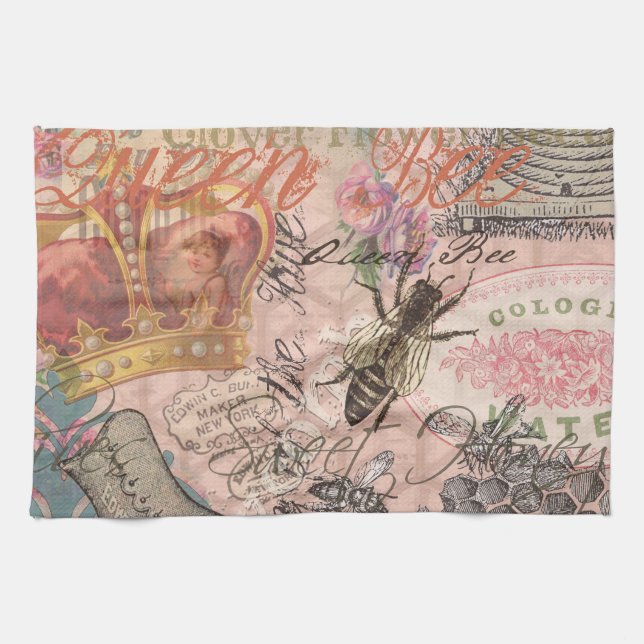 Queen Bee Vintage Beautiful Collage Kitchen Towel (Horizontal)