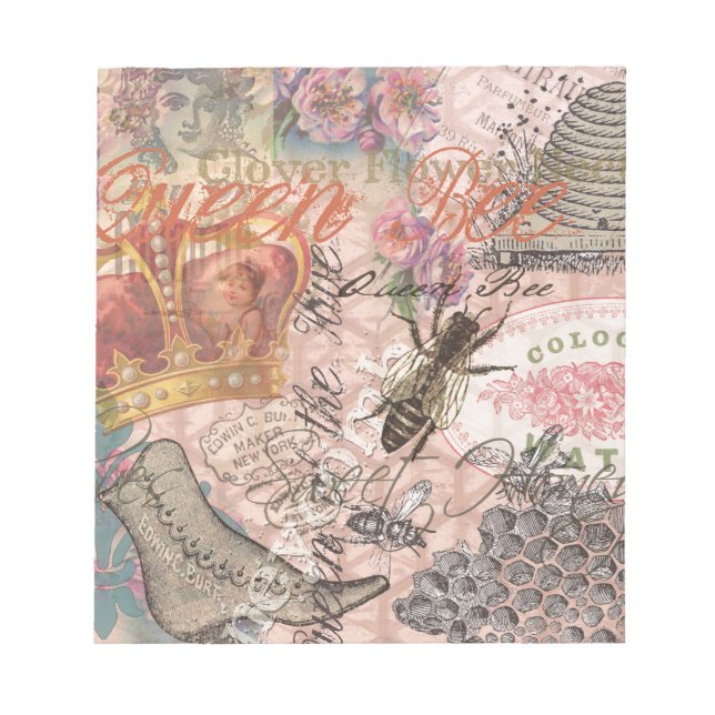 Queen Bee Vintage Beautiful Collage Notepad (Front)