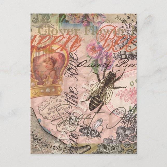 Queen Bee Vintage Beautiful Collage Postcard (Front)