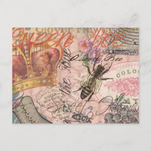 Queen Bee Vintage Beautiful Collage Postcard