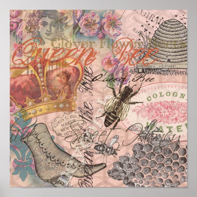 Queen Bee Vintage Beautiful Collage Poster (Front)