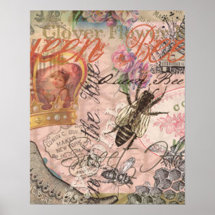 Queen Bee Vintage Beautiful Collage Poster