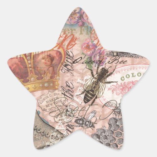 Queen Bee Vintage Beautiful Collage Star Sticker