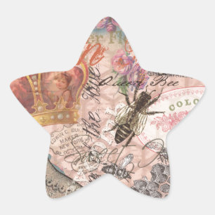 Queen Bee Vintage Beautiful Collage Star Sticker