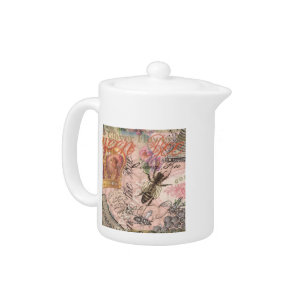 Queen Bee Vintage Beautiful Collage Teapot