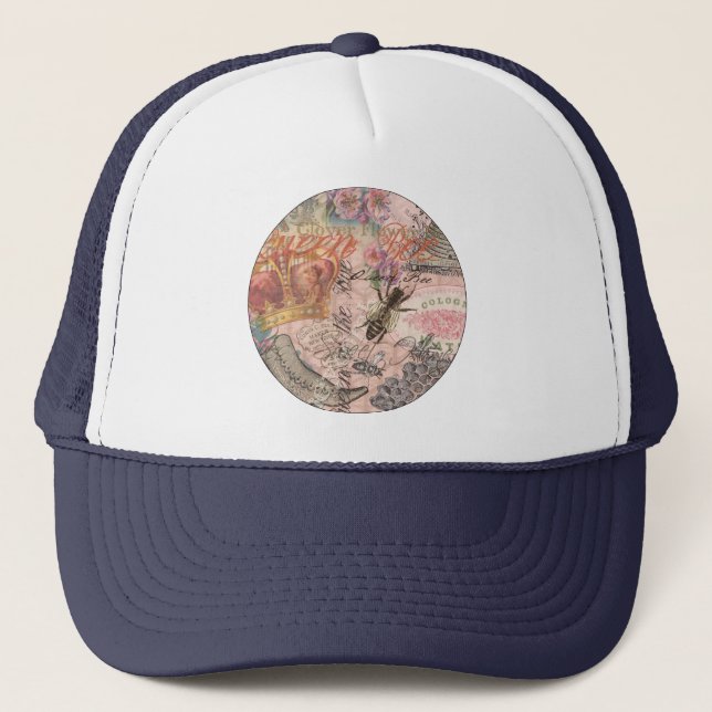Queen Bee Vintage Beautiful Collage Trucker Hat (Front)