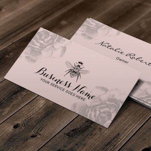 Queen Bee Vintage Floral Blush Pink Beauty Salon Business Card