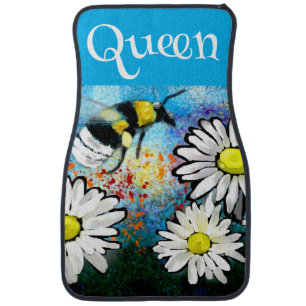 Queen Bee Whimsical Bumblebee in Daisies Painting Car Floor Mat