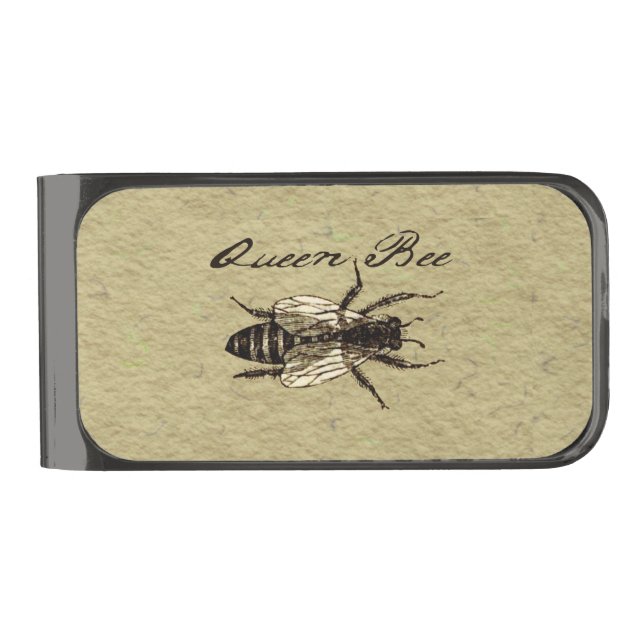 Queen Bee Wildlife Flying Bug Insect Gunmetal Finish Money Clip (Front)