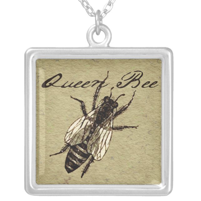 Queen Bee Wildlife Flying Bug Insect Silver Plated Necklace (Front)