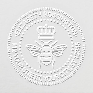 Queen Bee With Crown #3 Round Name Return Address Embosser