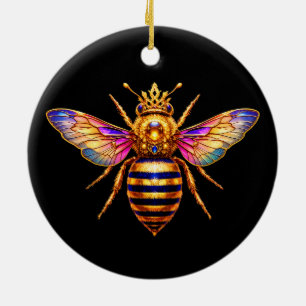Queen Bee With Crown Ceramic Ornament