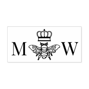 Queen Bee With Crown Couple 2 Initial Monogram Self-inking Stamp