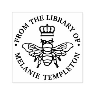 Queen Bee With Crown “From the library of” Name Self-inking Stamp