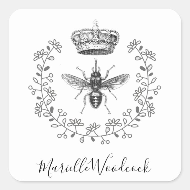 Queen Bee With Crown Laurel Logo Square Sticker (Front)