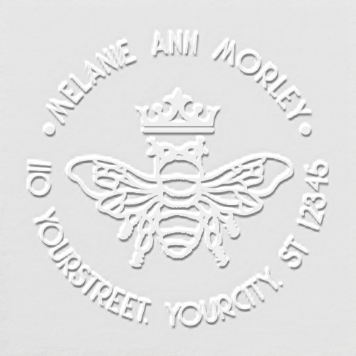 Queen Bee with Crown Round Name Return Address Embosser