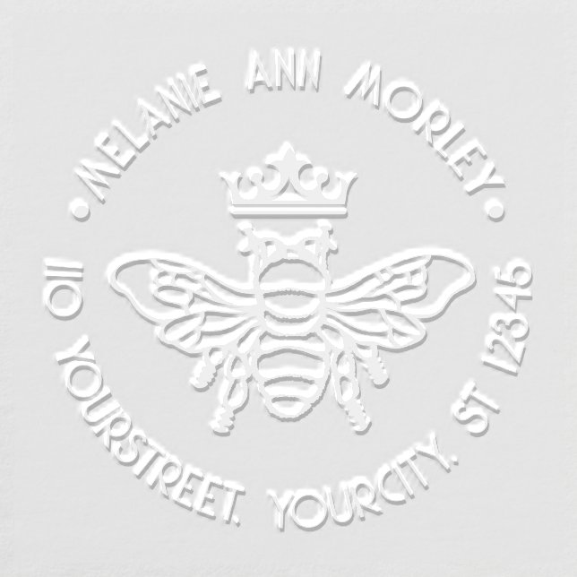 Queen Bee with Crown Round Name Return Address Embosser (Design)
