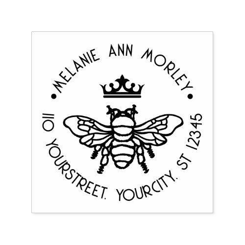 Queen Bee with Crown Round Name Return Address Self_inking Stamp