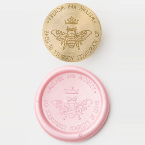 Queen Bee with Crown Round Name Return Address Wax Seal Stamp